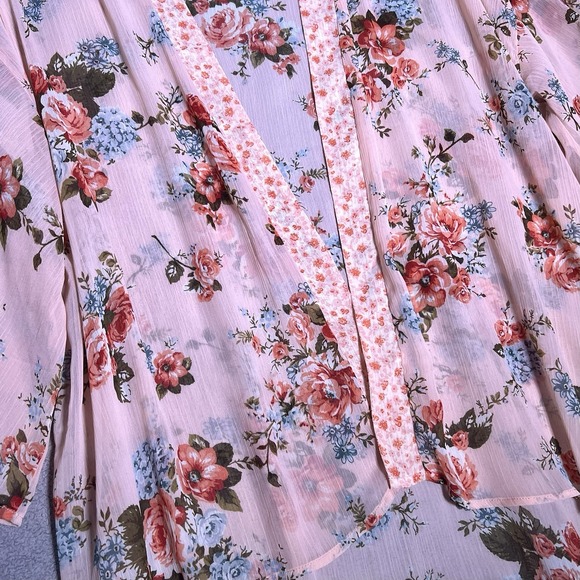 BOG Collective Kimono‎ Duster Cardigan Womens XS/S Pink Floral Hi Lo Sheer Open - Picture 4 of 14
